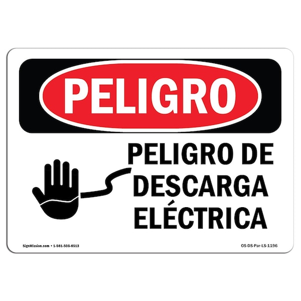 OSHA, Electrical Hazard Spanish, 18in X 12in Rigid Plastic, 18" W, 12" H, Electrical Hazard Spanish